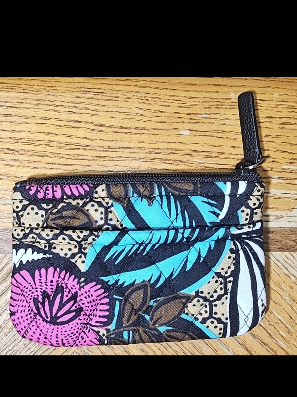 [FREE W/ ANY PURCHASE!]Vera Bradley Brown, Black & Pink Quilted Zip Coin Wallet